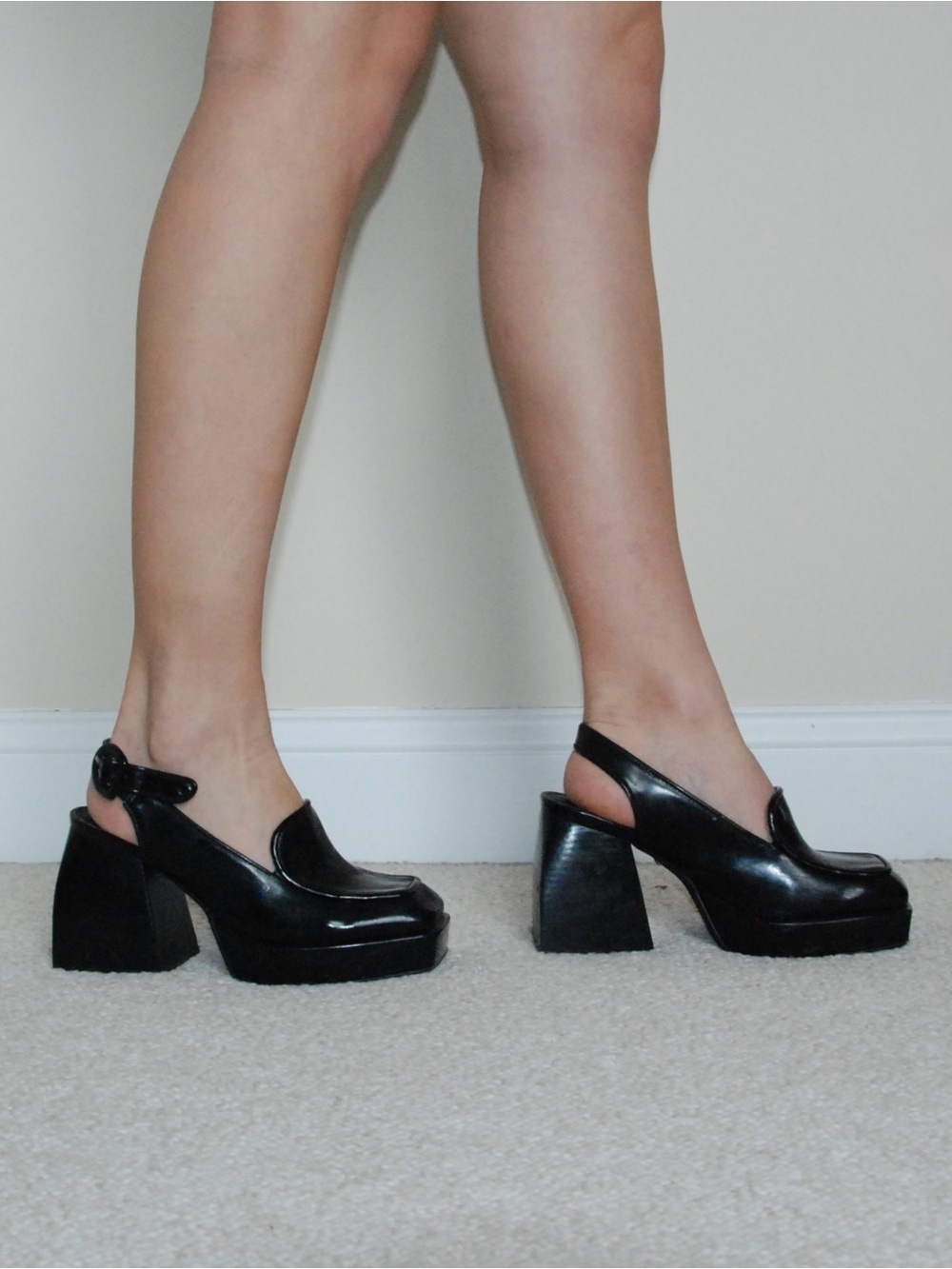 Jeffrey Campbell Black Patent Platform Slingback Heels